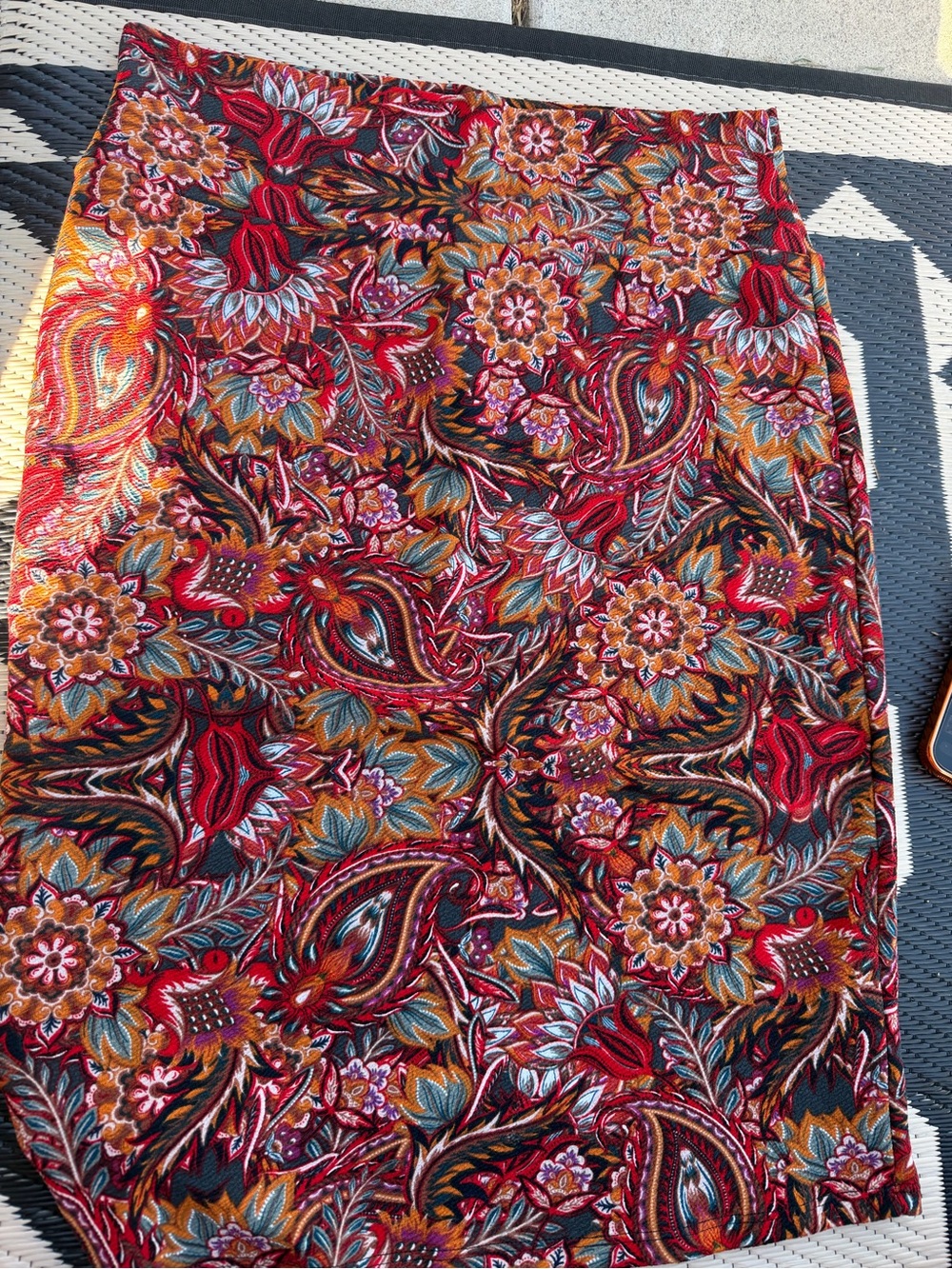 LuLaRoe Red Multi Paisley Floral Pencil Skirt